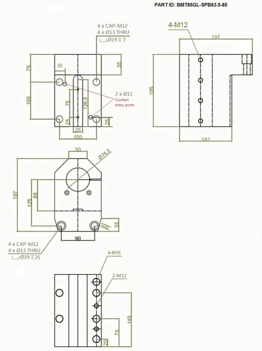 BMT85 ID 3.0" inch SPLIT BORING BAR HOLDER, HEIGHT 85mm, External coolant, Bolt Pattern 100x100mm, Reference code: BMT85-8475